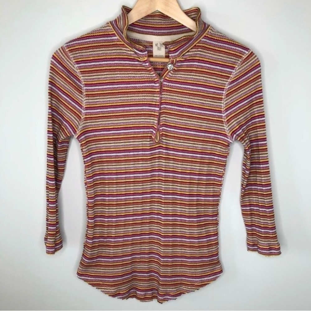 FREE People  We the Free Multi-Coloured Striped 3/4 Sleeve Henley Size M…